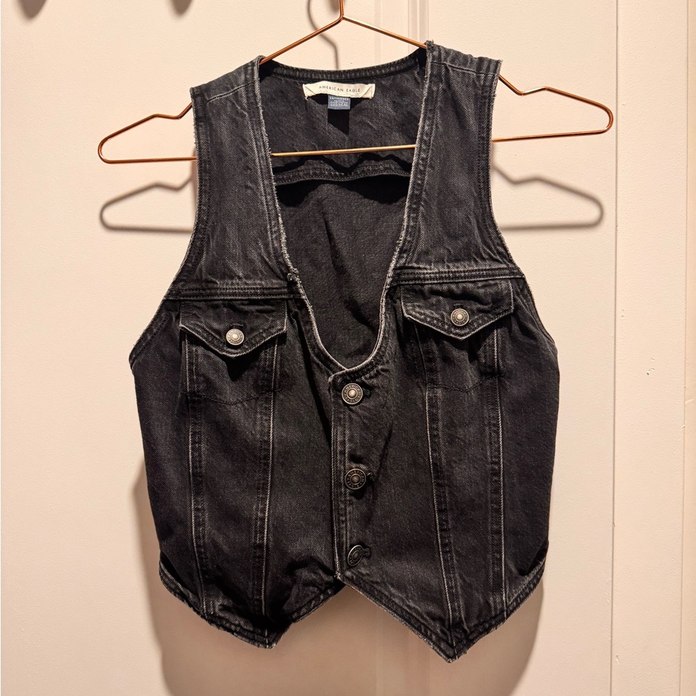 American Eagle Outfitters Black Wash Denim Vest
